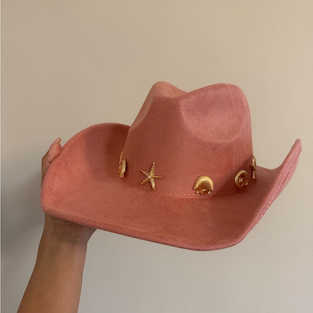 Pink Cowboy Hat with Gold Shell Accents